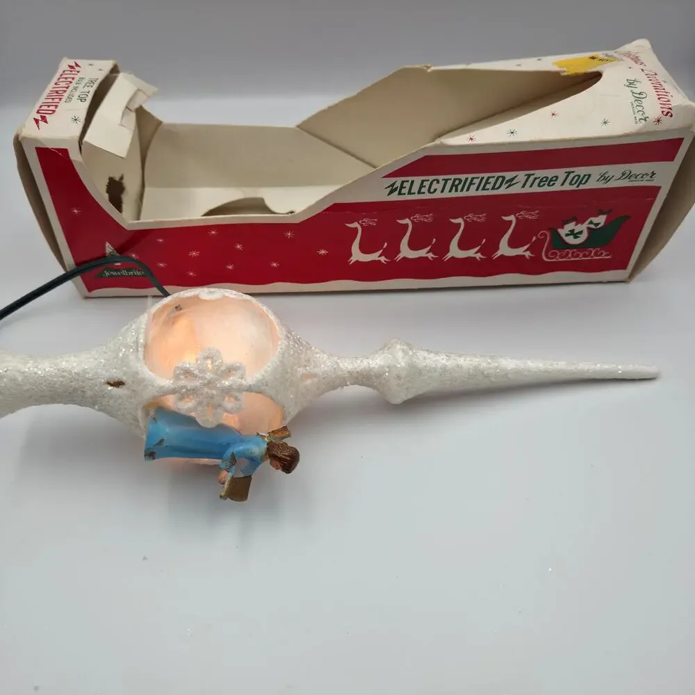 Jewelbrite Tree Topper Vintage OS White Good Angel Lighted Electrified Decor Box